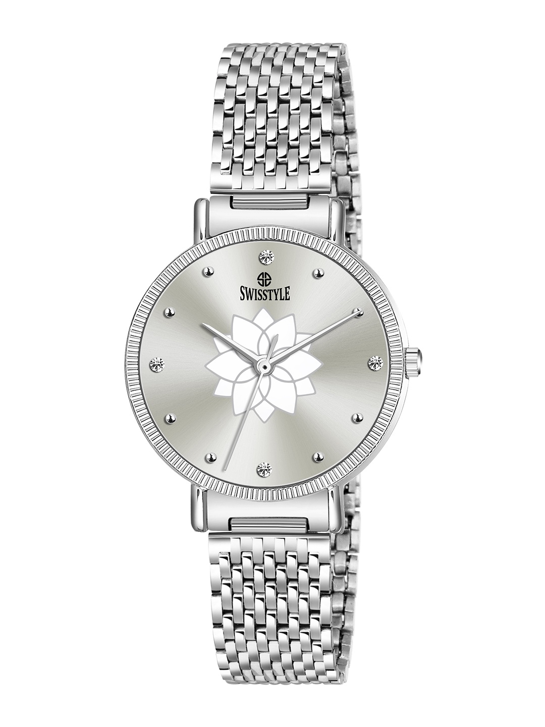 

SWISSTYLE Women Brass Embellished Dial & Stainless Steel Straps Analogue Watch SS-LR711-SLV-CH, Silver