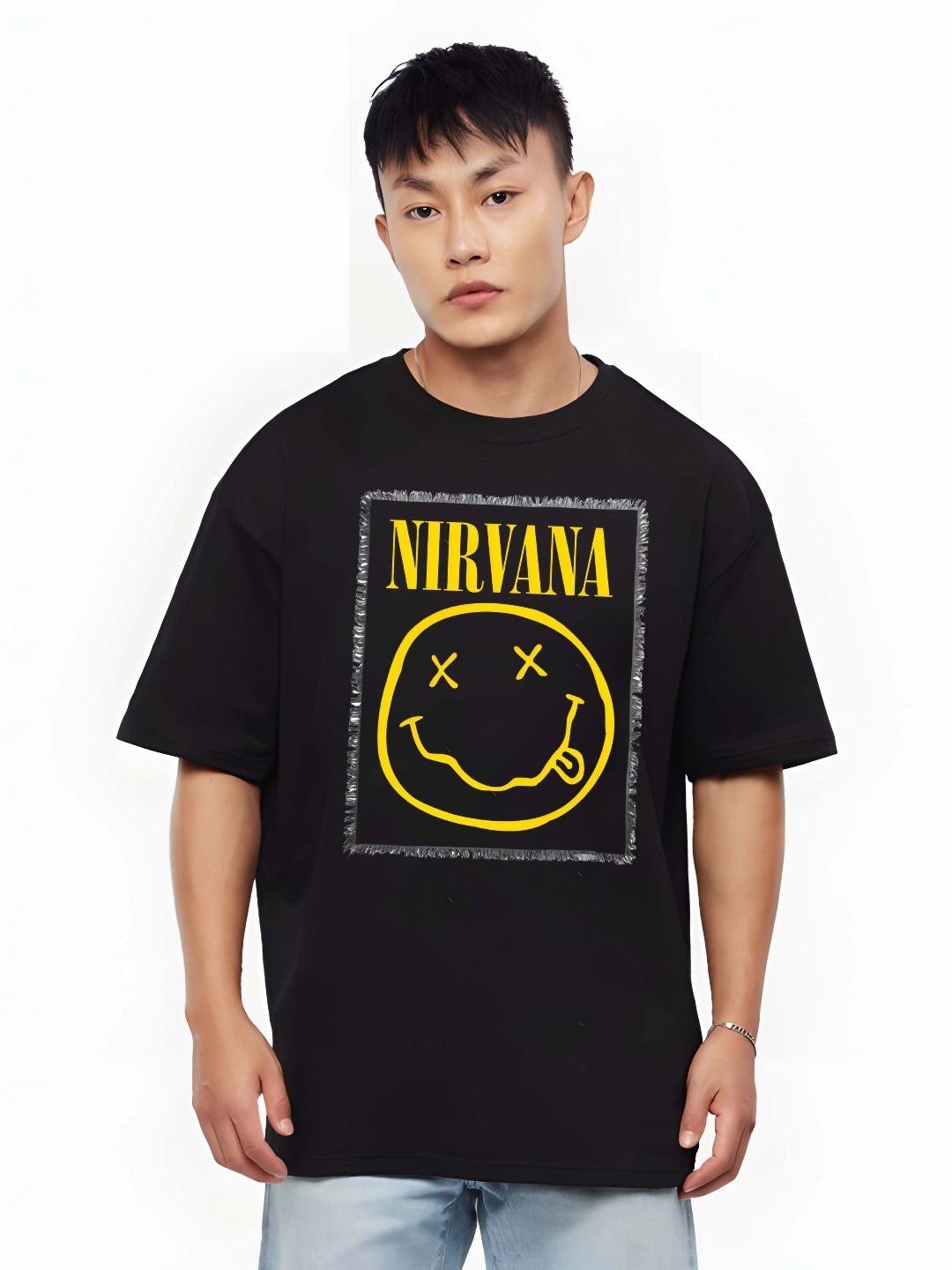

THE BEETEL HOUSE Men Graphic Printed Round Neck Cotton Oversized T-shirt, Black