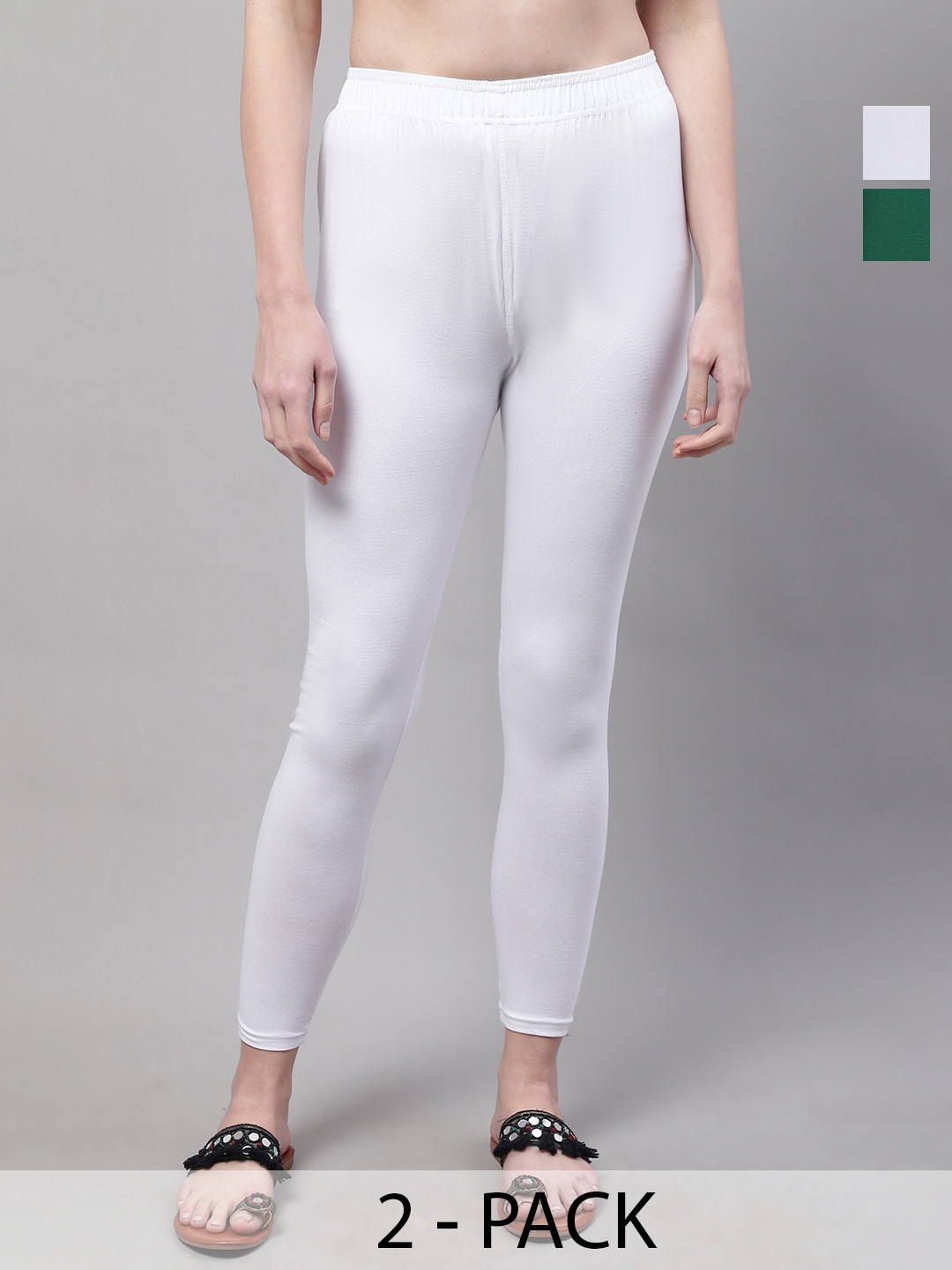 

Valles365 by S.C. Women Pack Of 2 Cotton Mid-Rise Ankle-Length Leggings, White