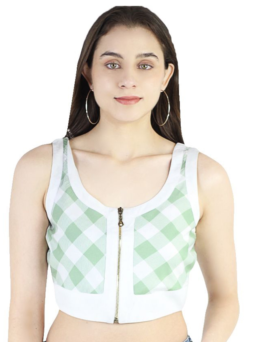 

ARTYSKA Women Checked Crepe Crop Top, Green