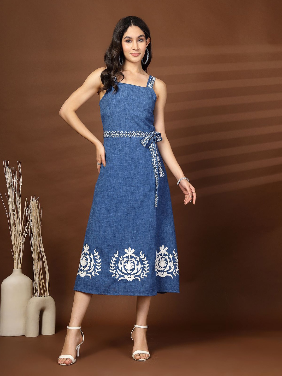 

plusS Women A-Line Midi Dress, Blue