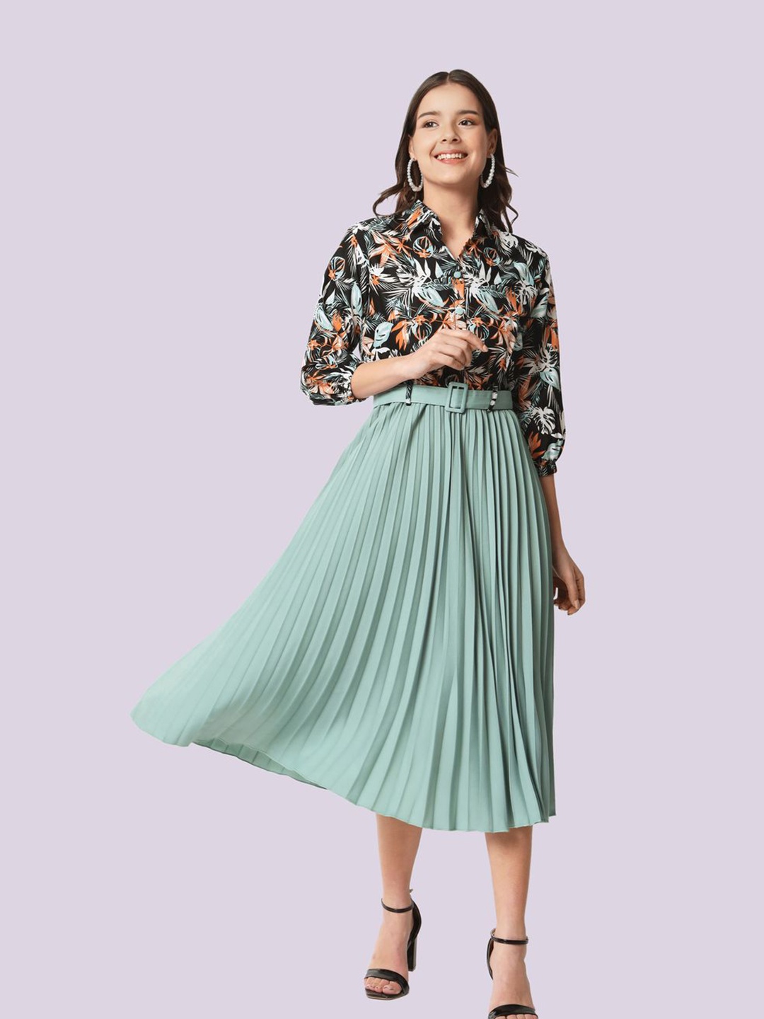 

OTABU Girls Animal Printed A-Line Midi Dress, Black