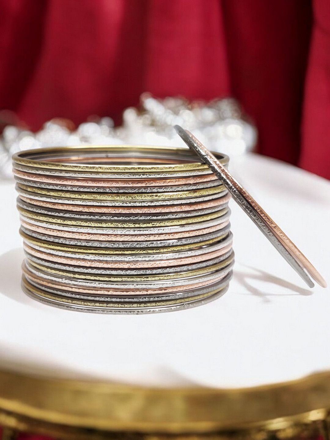 

Sangria Set Of 24 Rim Jhim Shimmer Bangles, Gold