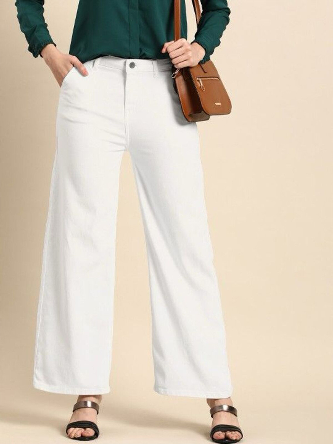 

Perfect Outlet Women Wide Leg High-Rise Stretchable Jeans, White