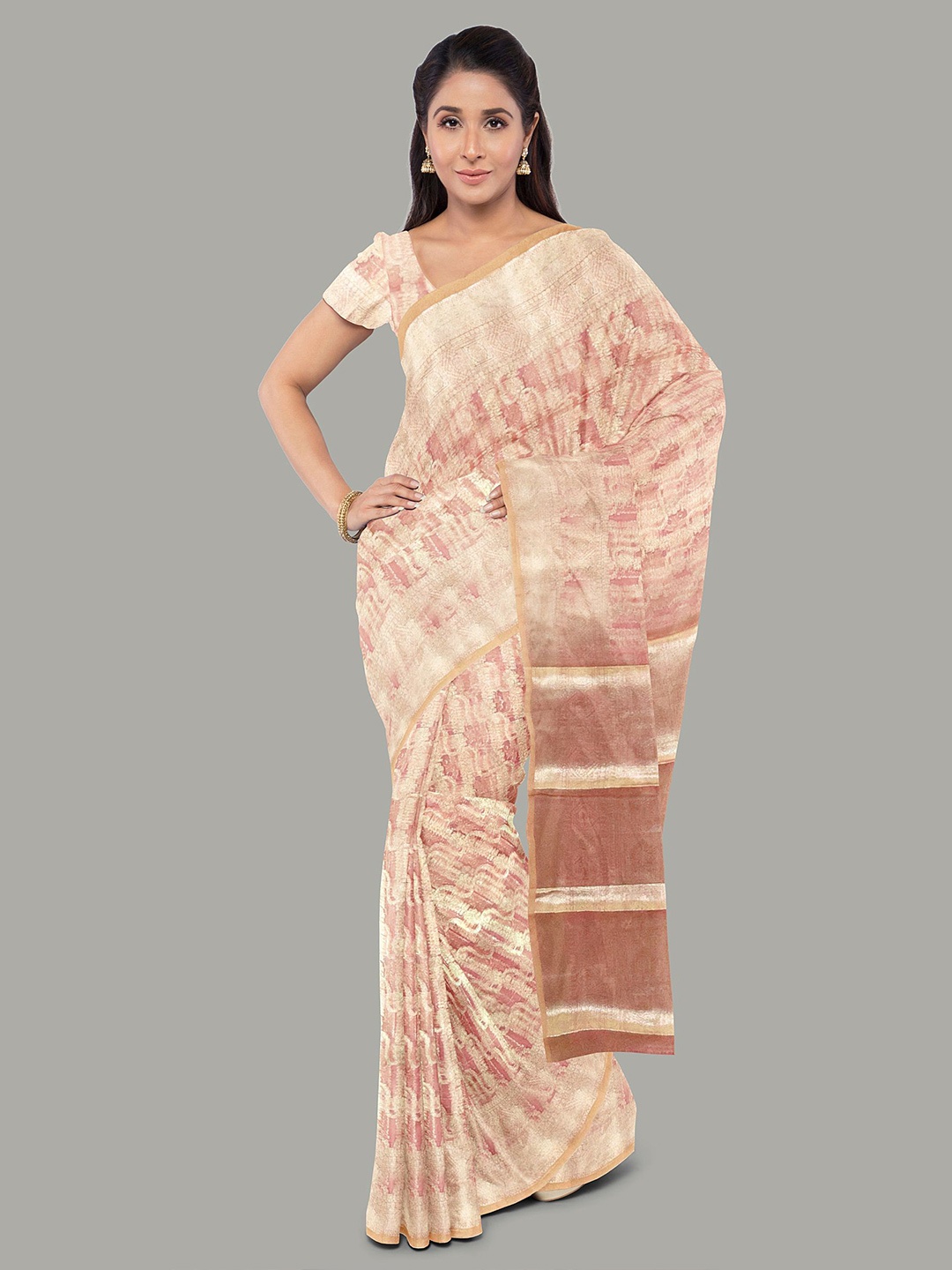 

The Chennai Silks Floral Zari Tissue Banarasi Saree, Peach