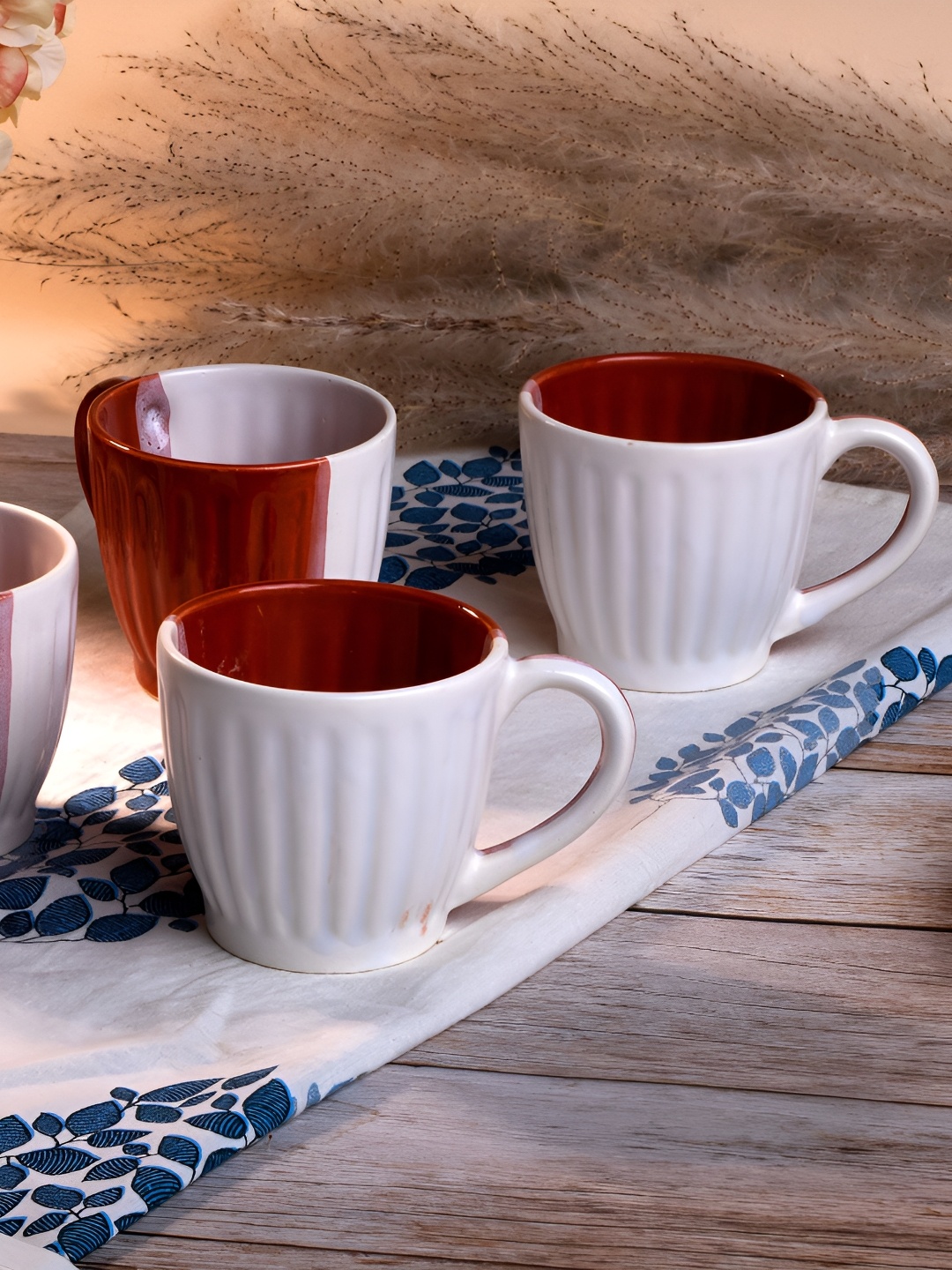 

Storepedia Red & White 6 Pieces Textured Ceramic Matte Cups 150ml Each