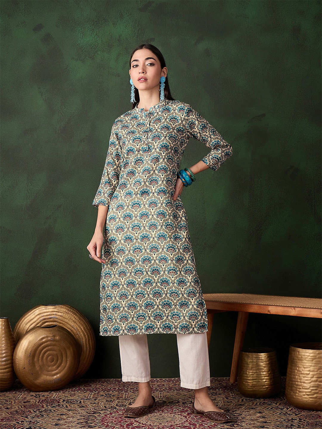 

Sangria Women Printed Kurta, Beige