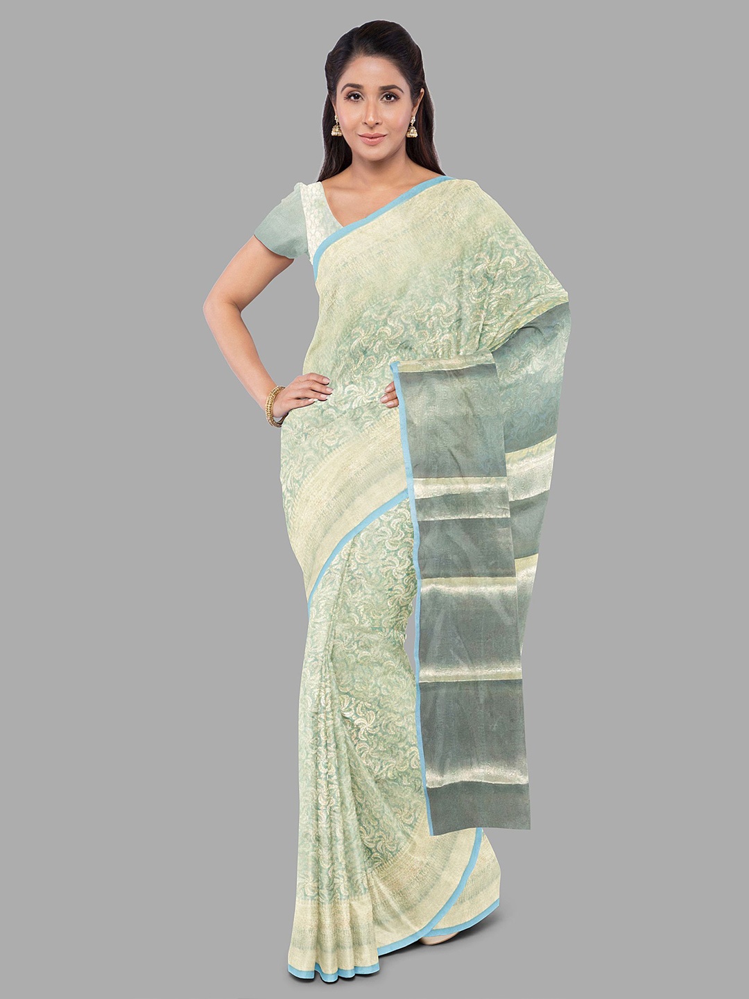 

The Chennai Silks Floral Woven Design Zari Tissue Banarasi Saree, Blue