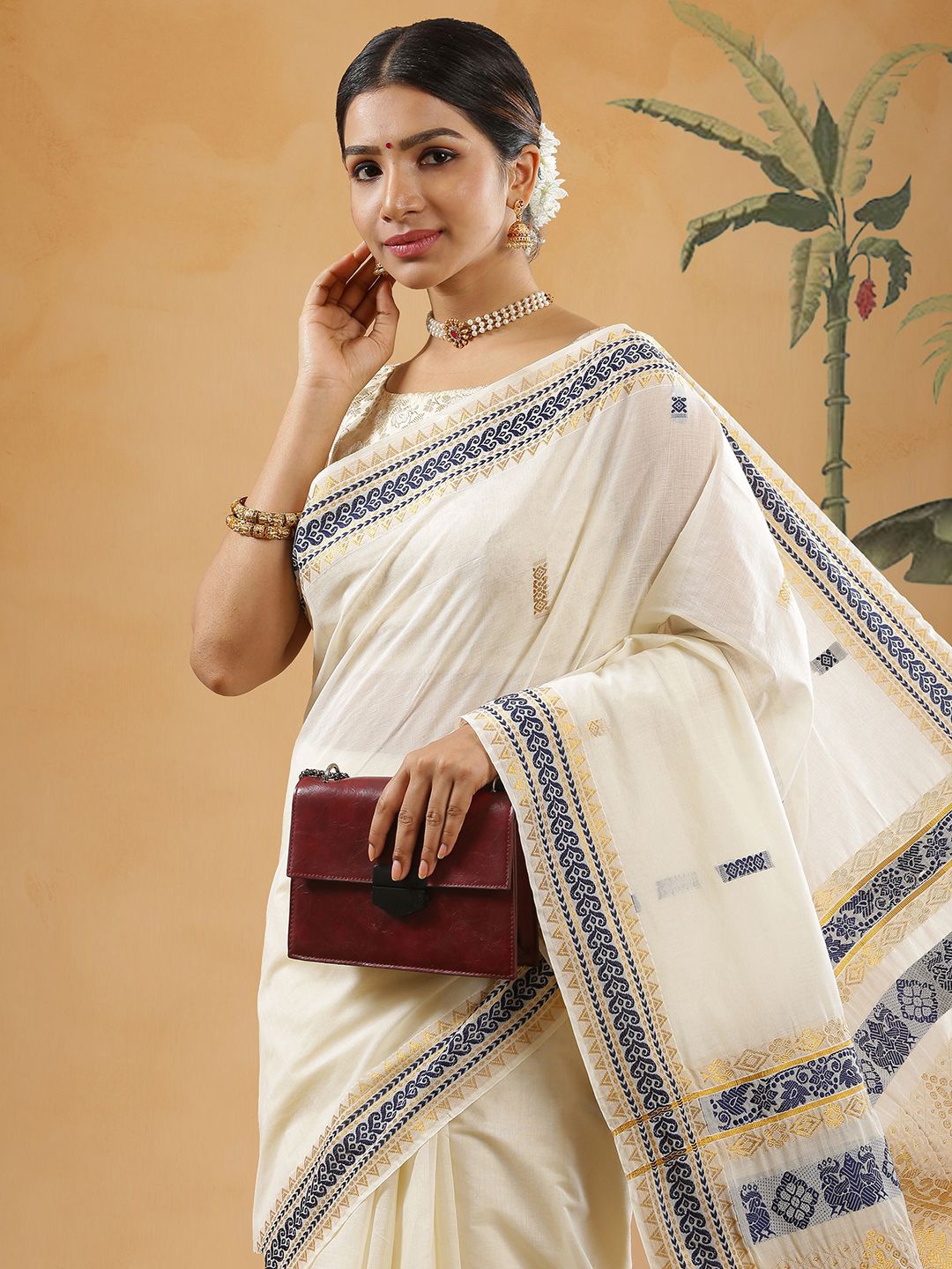 

Kalyan Silks Woven Design Pure Cotton Kasavu Saree, Off white