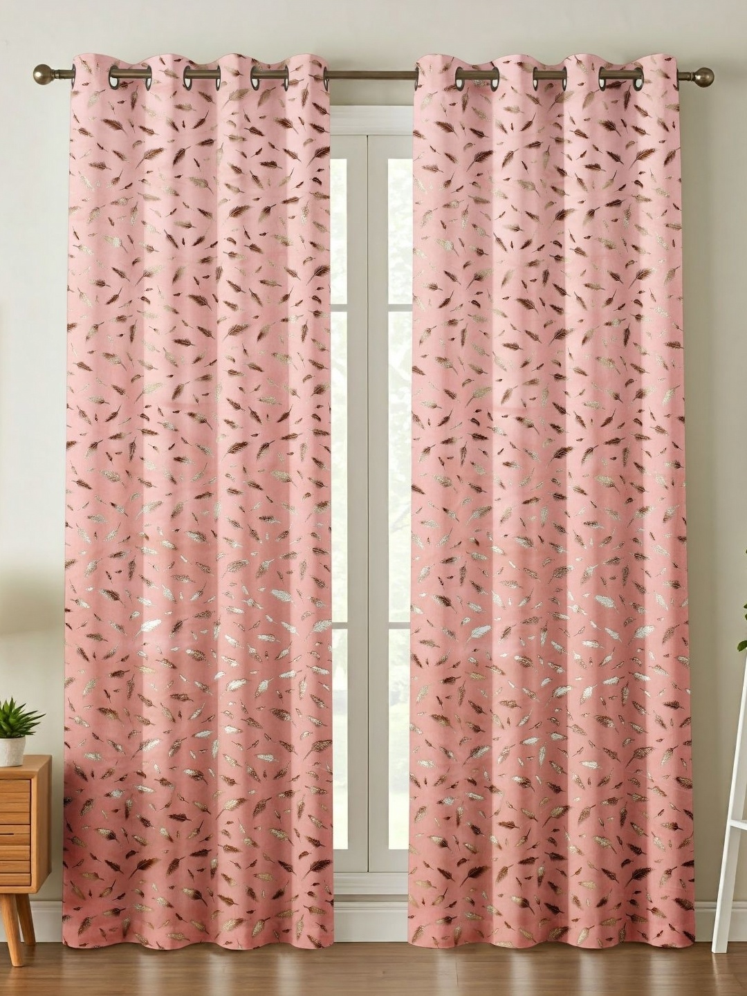 

Galaxy Home Decor Pink 2 Pieces Self Design Door Curtains