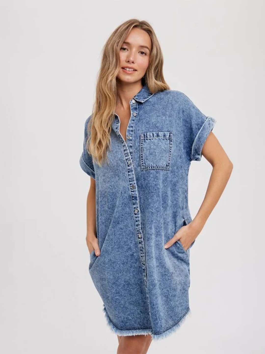 

StyleCast Women Relaxed Fit Spread Collar Solid Cotton Casual Shirt, Blue