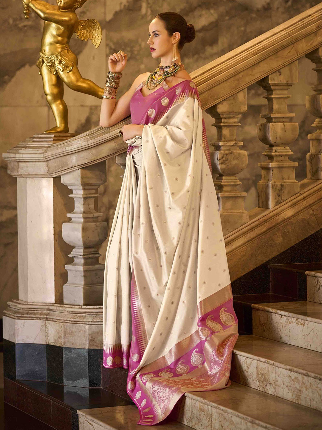 

Blissta Woven Design Zari Saree, Cream
