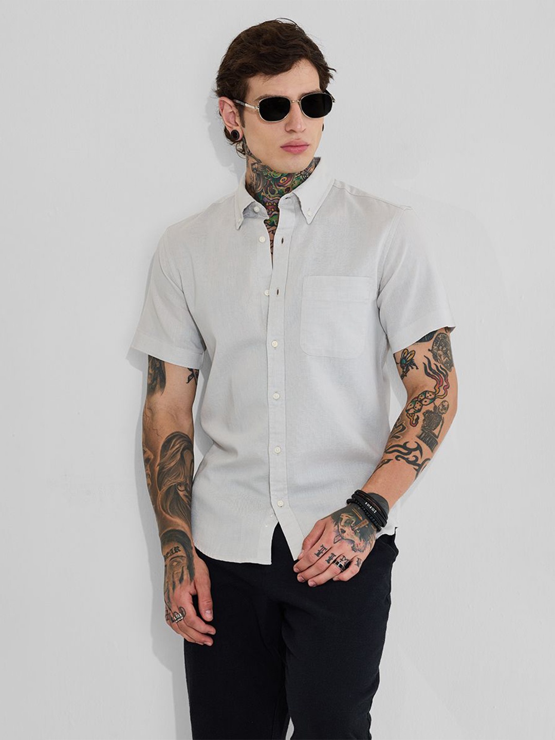 

Snitch Men Slim Fit Button-Down Collar Solid Formal Shirt, Grey