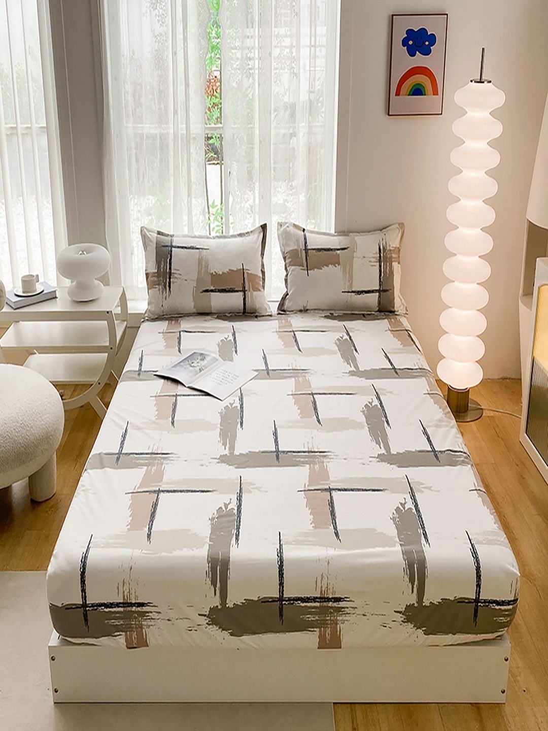 

JC HOME Cream & Brown Abstract Printed 140 TC King Bedsheet Set 2.00 m x 1.80 m