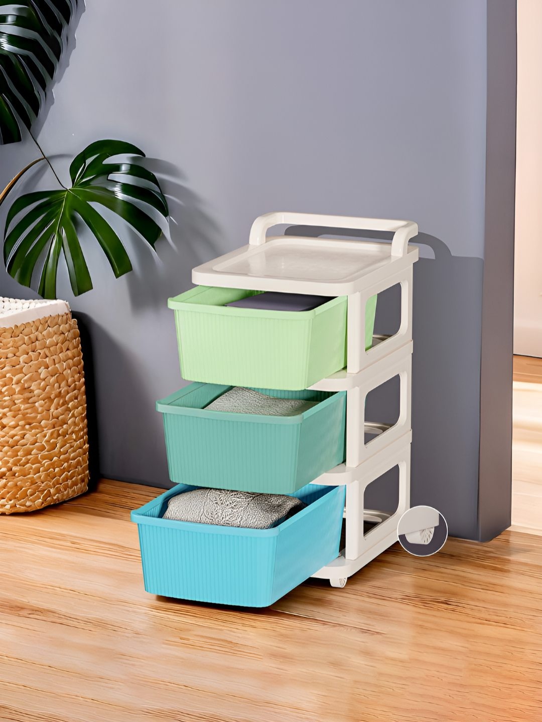 

Kuber Industries Cream-colored Textured 3-Layer Storage Drawer Organizer With Wheels