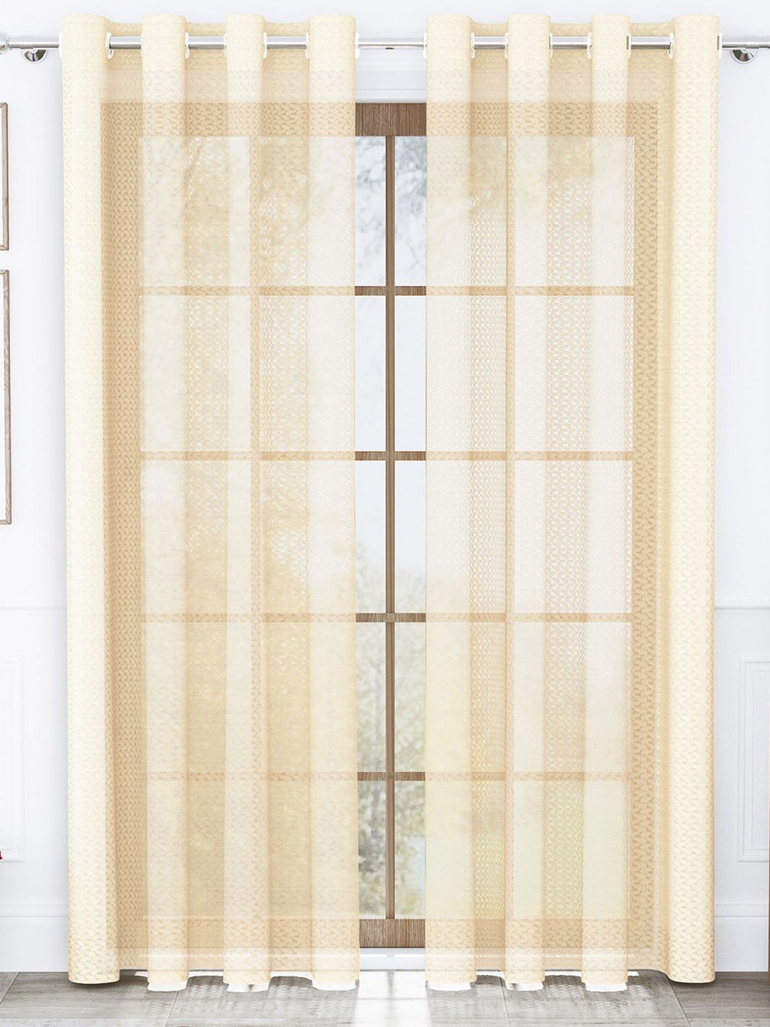 

Story@home Serene Cream-Coloured 2 Pieces Abstract Printed Sheer Long Door Curtains