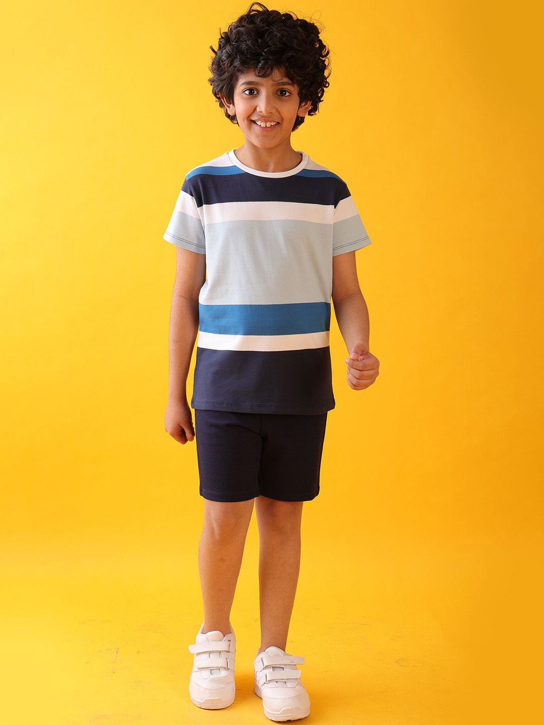 

Anthrilo Boys Striped Round Neck Pure Cotton T-shirt With Shorts, Blue