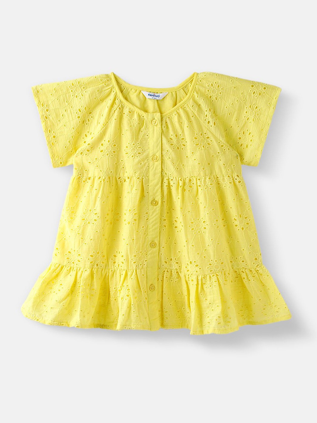

Nauti Nati Girls' Cotton Solid Schiffli Dress, Yellow
