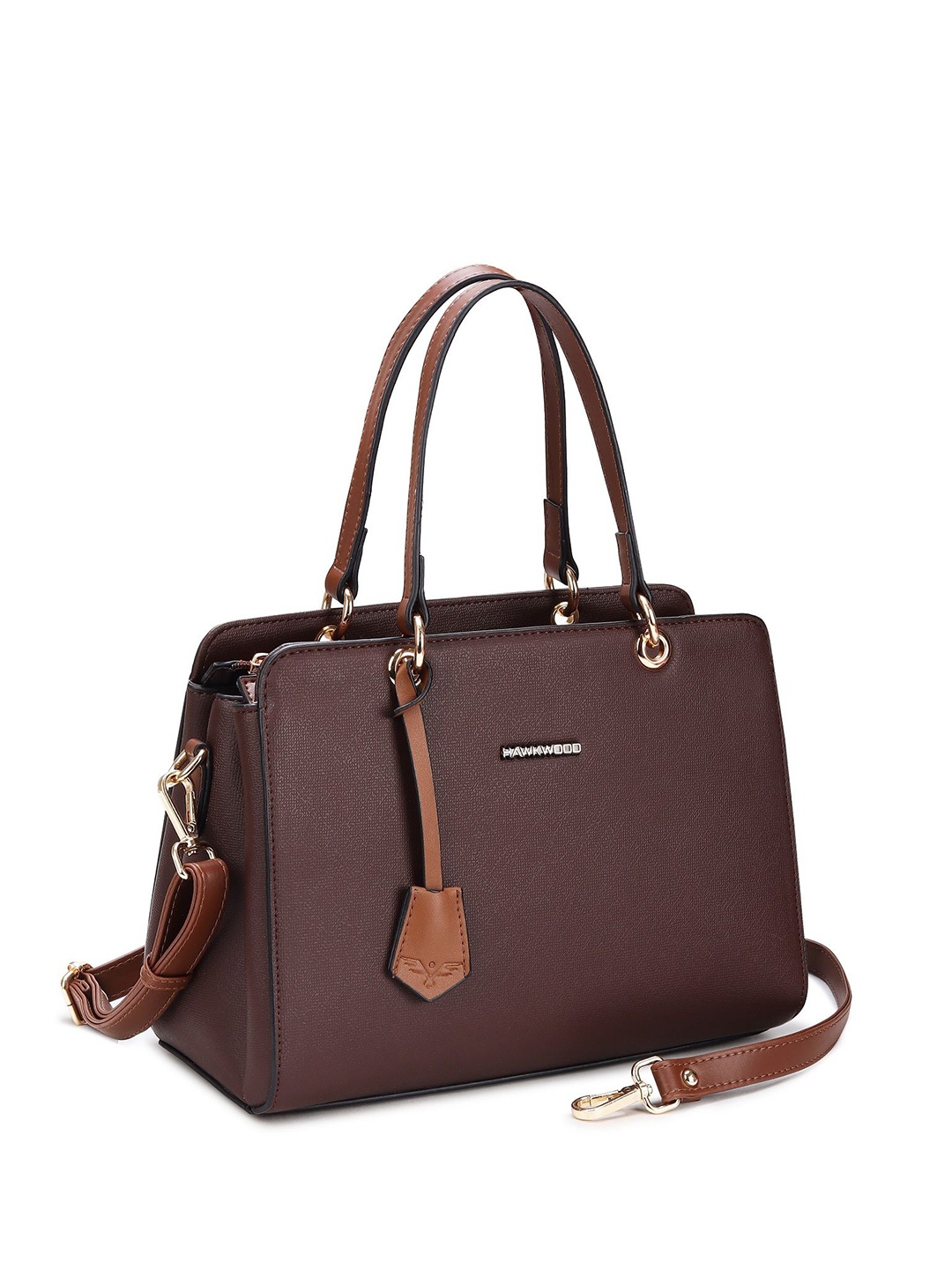 

PV STORE Leather Structured Handheld Bag with Tasselled, Brown