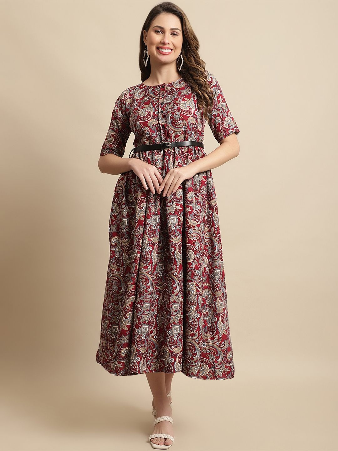 

Metronaut Floral Print Fit & Flare Midi Dress, Red