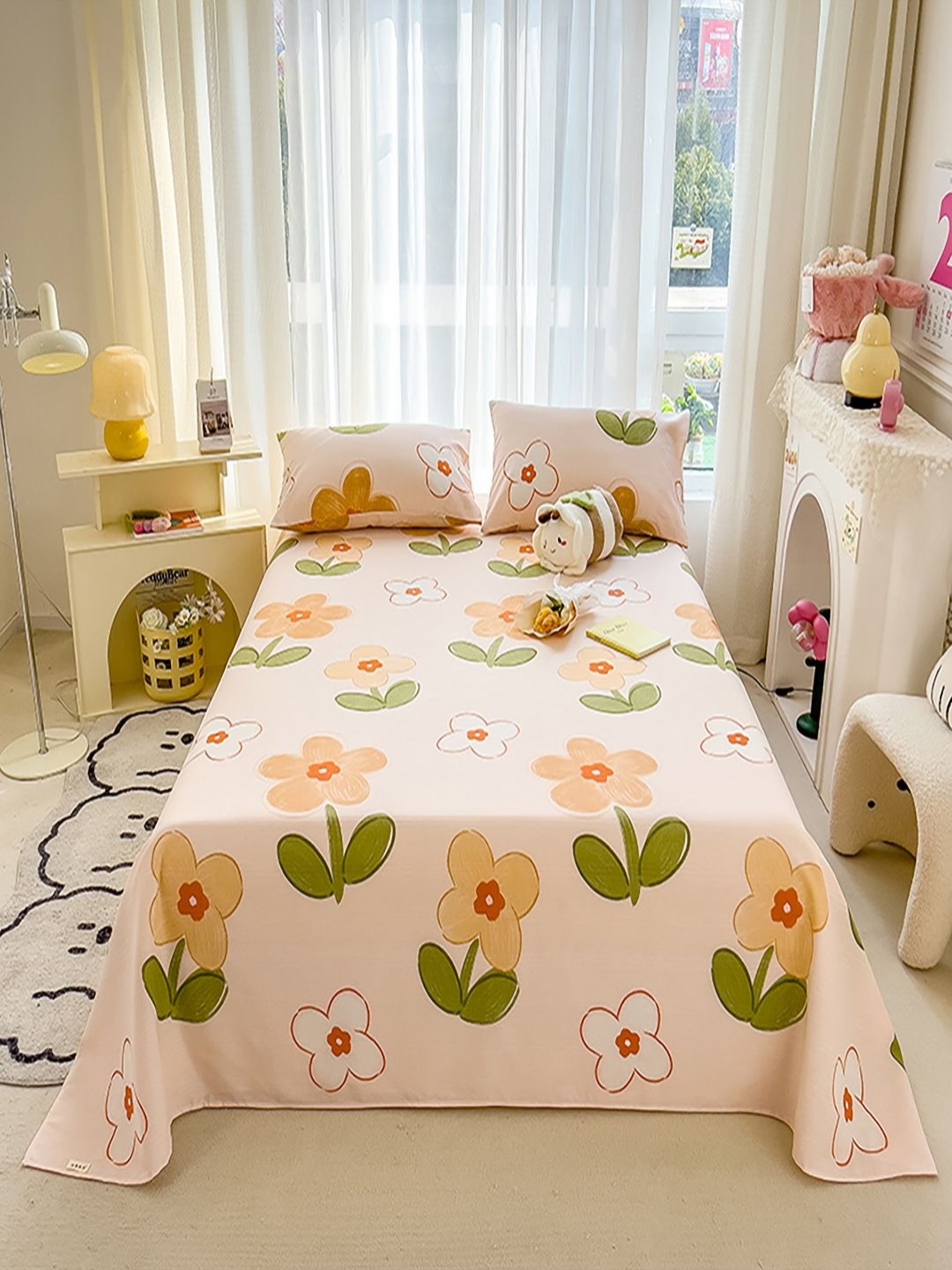 

JC HOME Beige & Brown Floral Printed 140 TC Single Bedsheet Set 1.60 m x 2.30 m