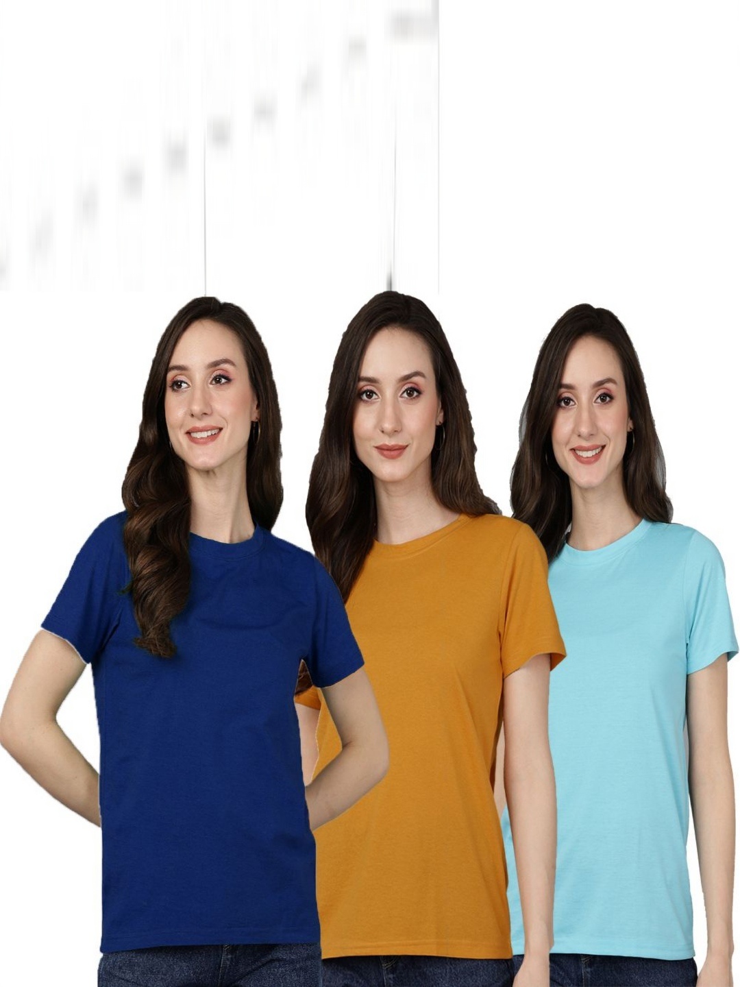 

Adyavastram Women Pack Of 3 Round Neck Solid T-shirts, Turquoise blue