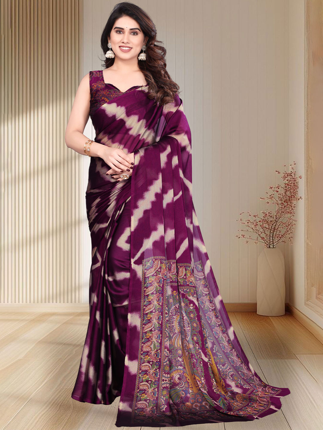 

SUPERLAXMI Striped Pure Chiffon Saree, Purple