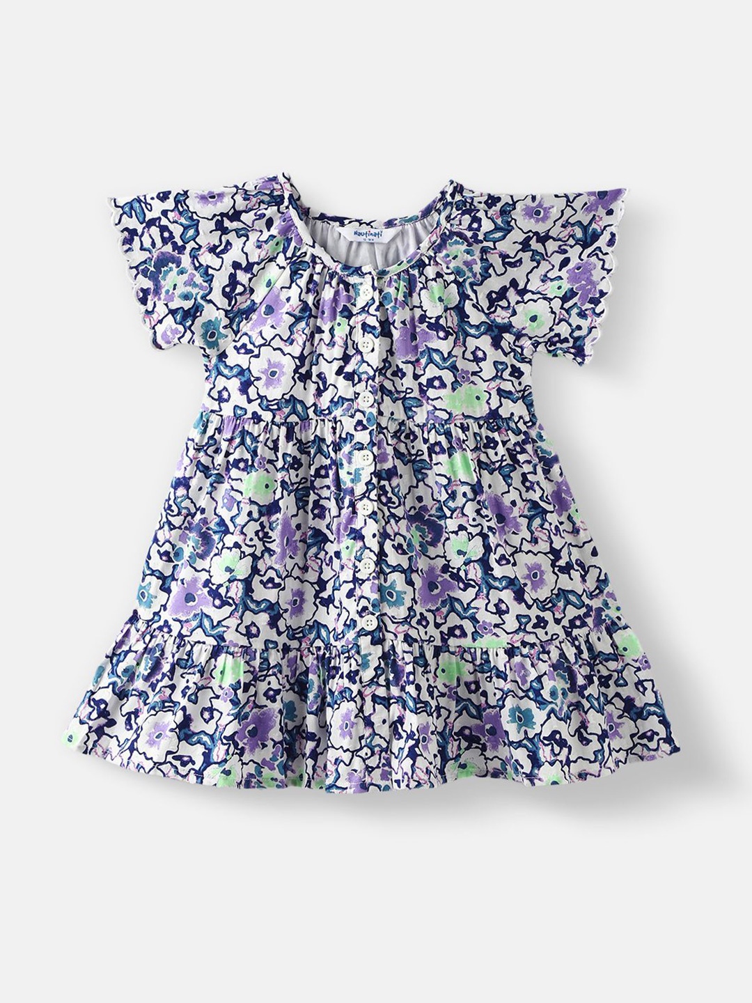 

Nauti Nati Girls Floral Printed Knee Length Dress, Blue