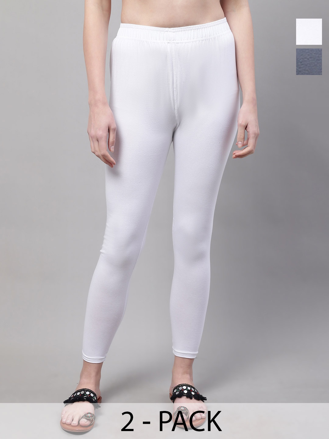 

Valles365 by S.C. Women Pack Of 2 Cotton Mid-Rise Ankle-Length Leggings, White