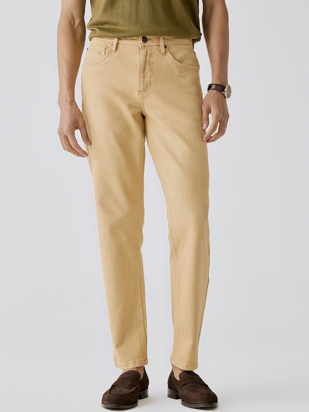 

Andamen Men Original Casual Twill Woven Special Dye Wash Effect Regular Fit Jeans, Beige