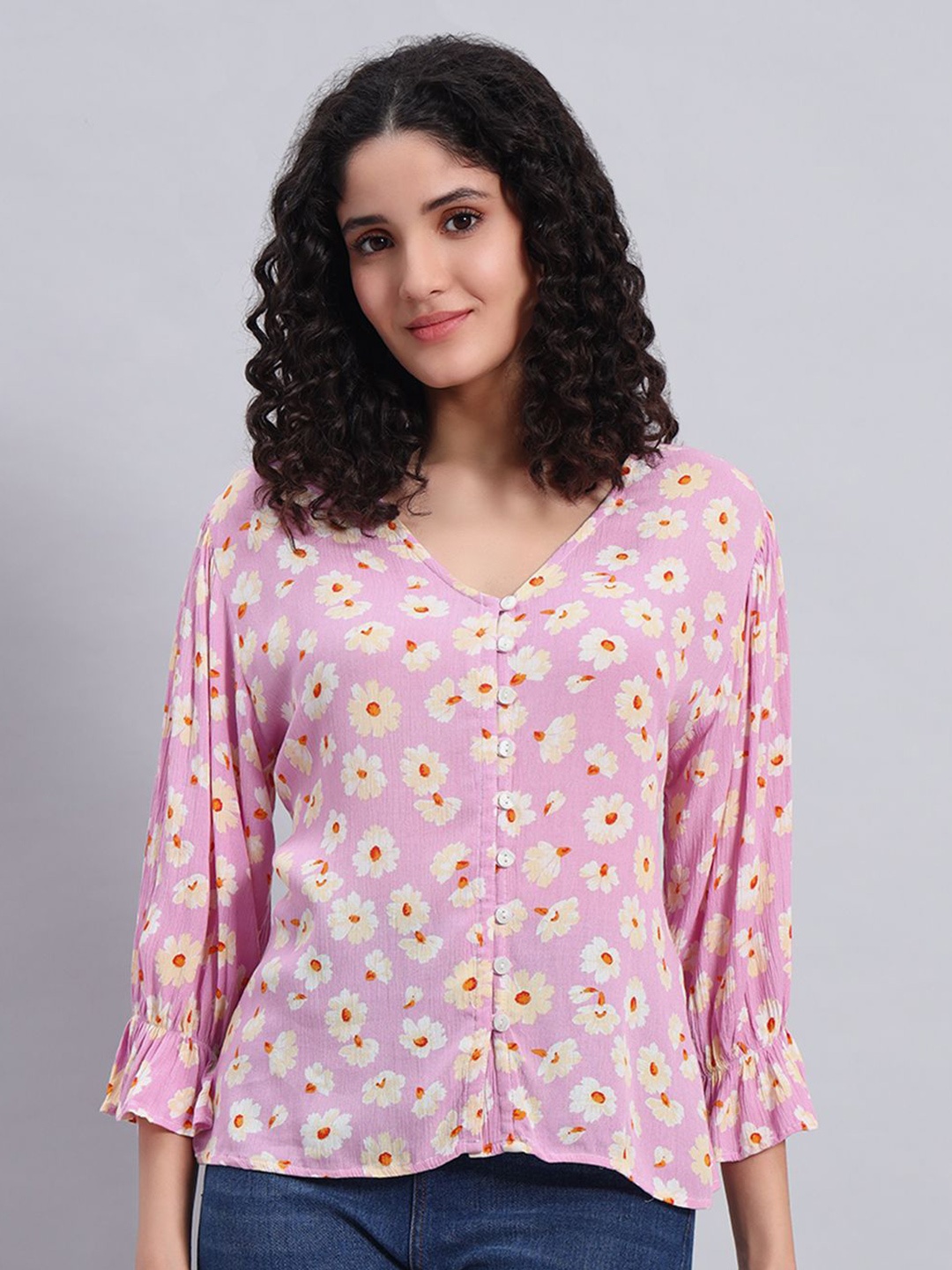 

VELDRESS Floral Printed Top, Pink
