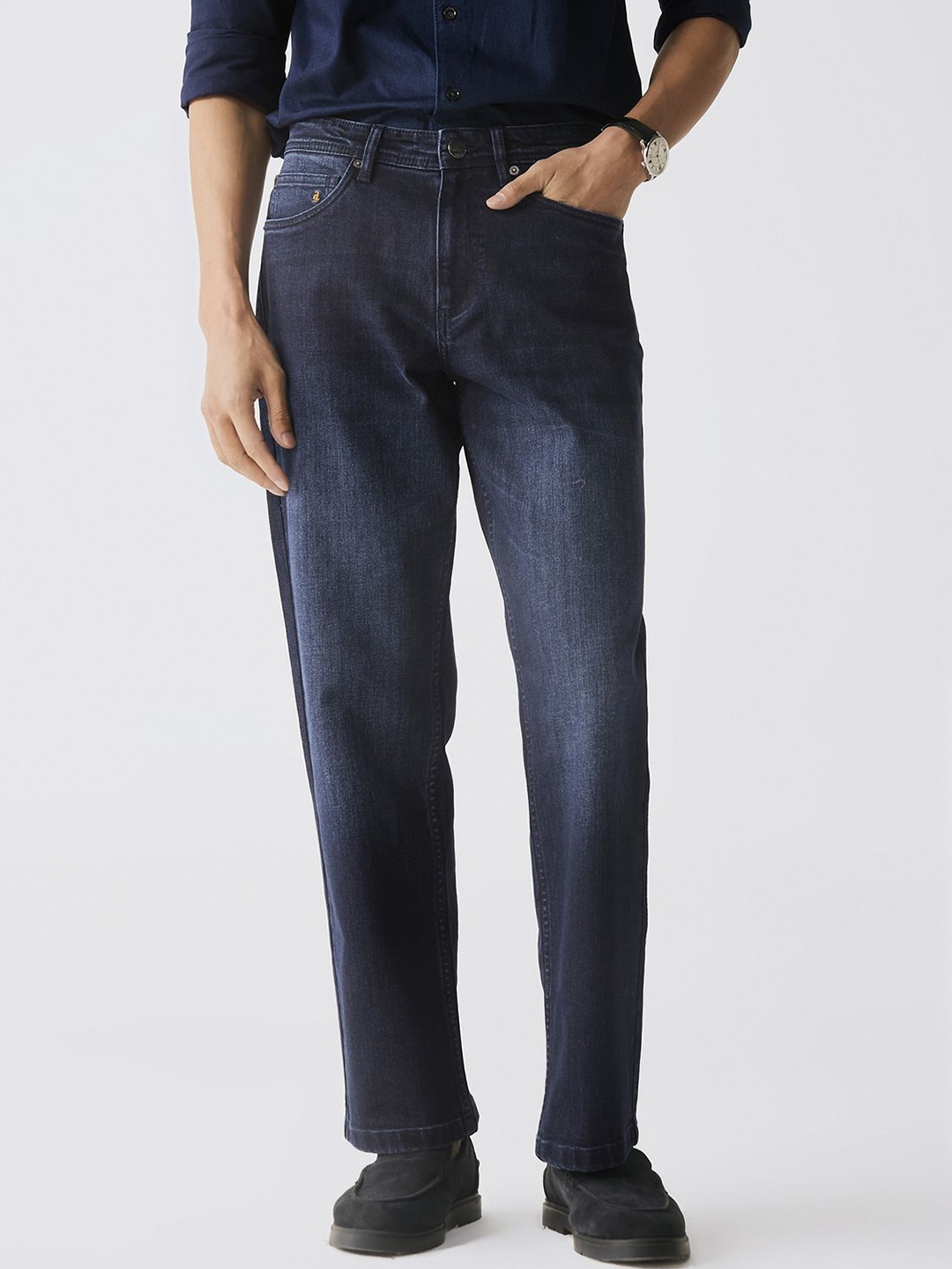 

Andamen Men Casual Twill Woven Special Wash Effect Straight Fit Stretchable Jeans, Blue