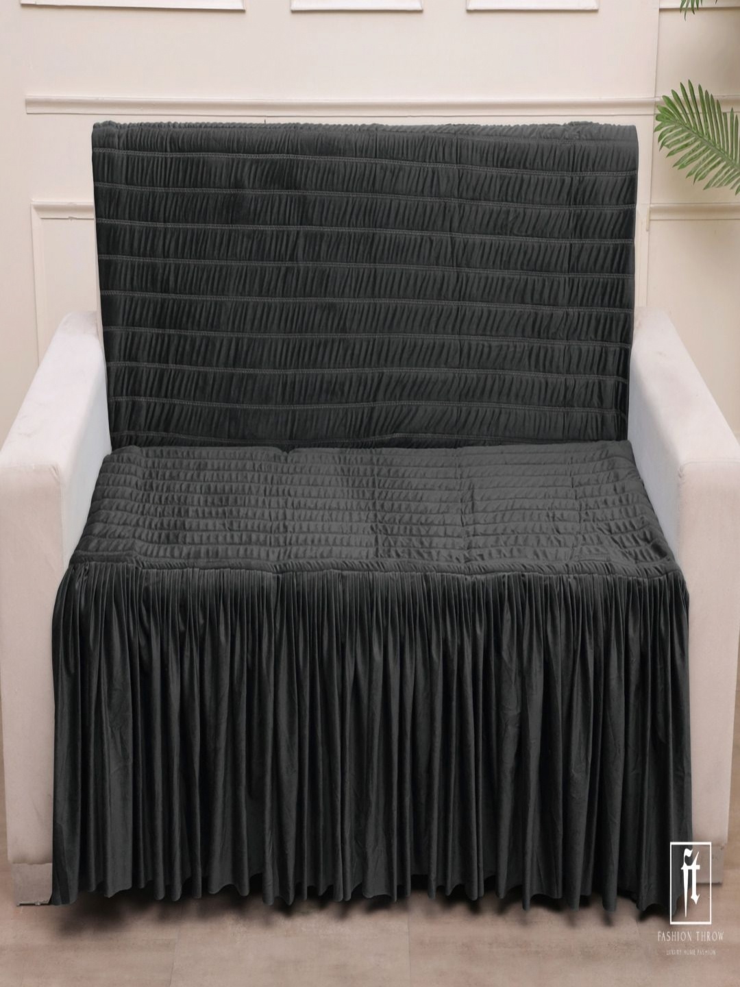 

Fashion Throw Grey Self Design Velvet 3 Seater Sofa Cover