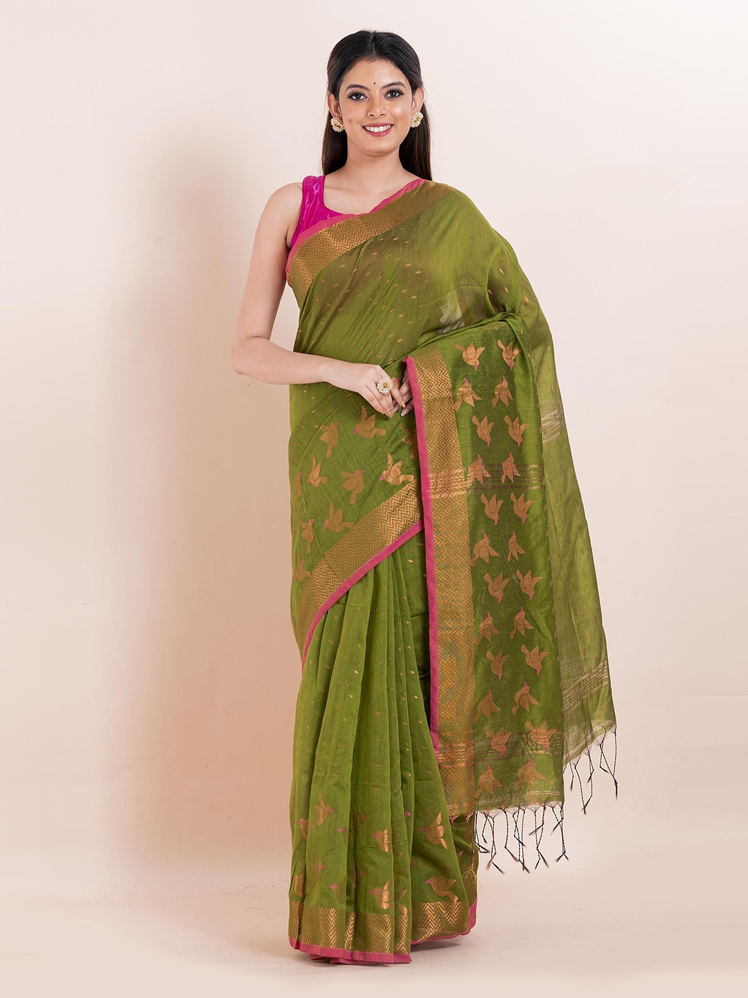 

PUKU Ethnic Motifs Woven Design Saree, Green