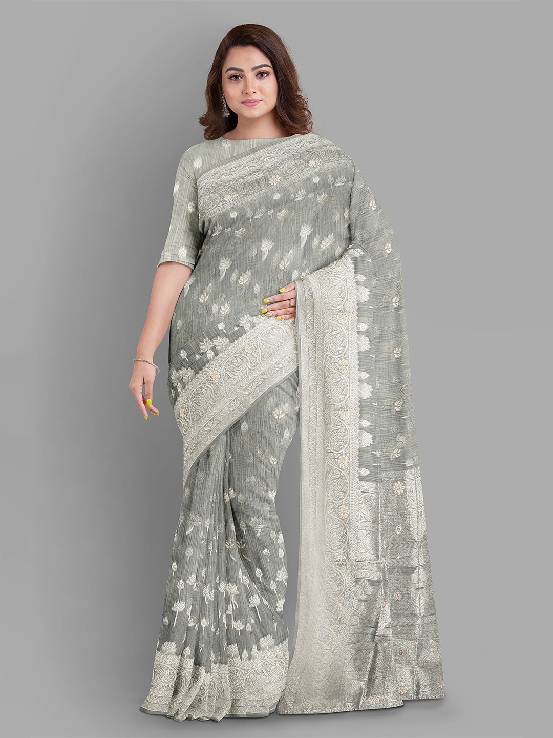 

The Chennai Silks Woven Design Zari Sambalpuri Saree, Grey