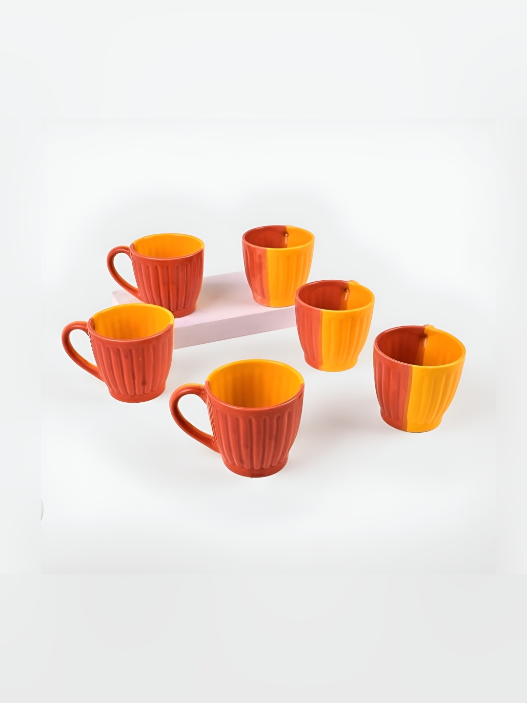 

Storepedia Yellow & Orange 6 Pieces Textured Ceramic Matte Cups 150ml Each