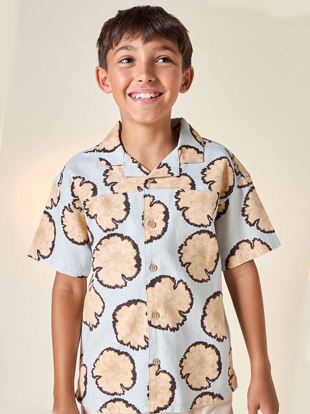 

Juniors by Babyshop Boys Cuban Collar Abstract Printed Cotton Casual Shirt, Blue