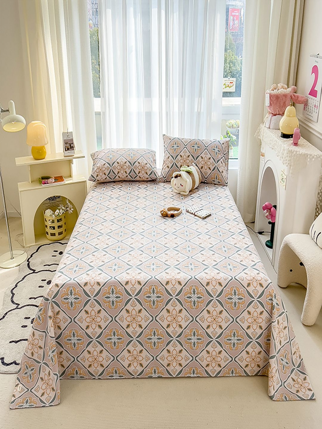 

JC HOME Blue & Red Printed 140 TC King Size Bedsheet Set 2.45 m x 2.50 m