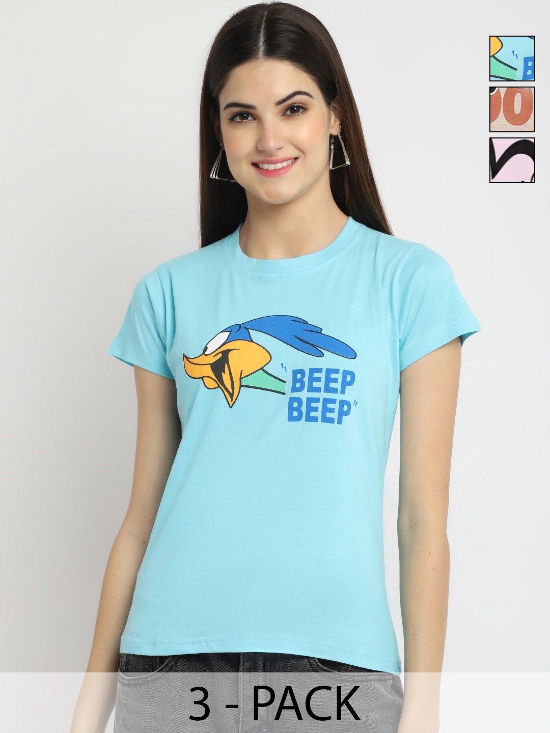 

Dreambe Pack Of 3 Typography Printed Cotton T-shirt, Blue