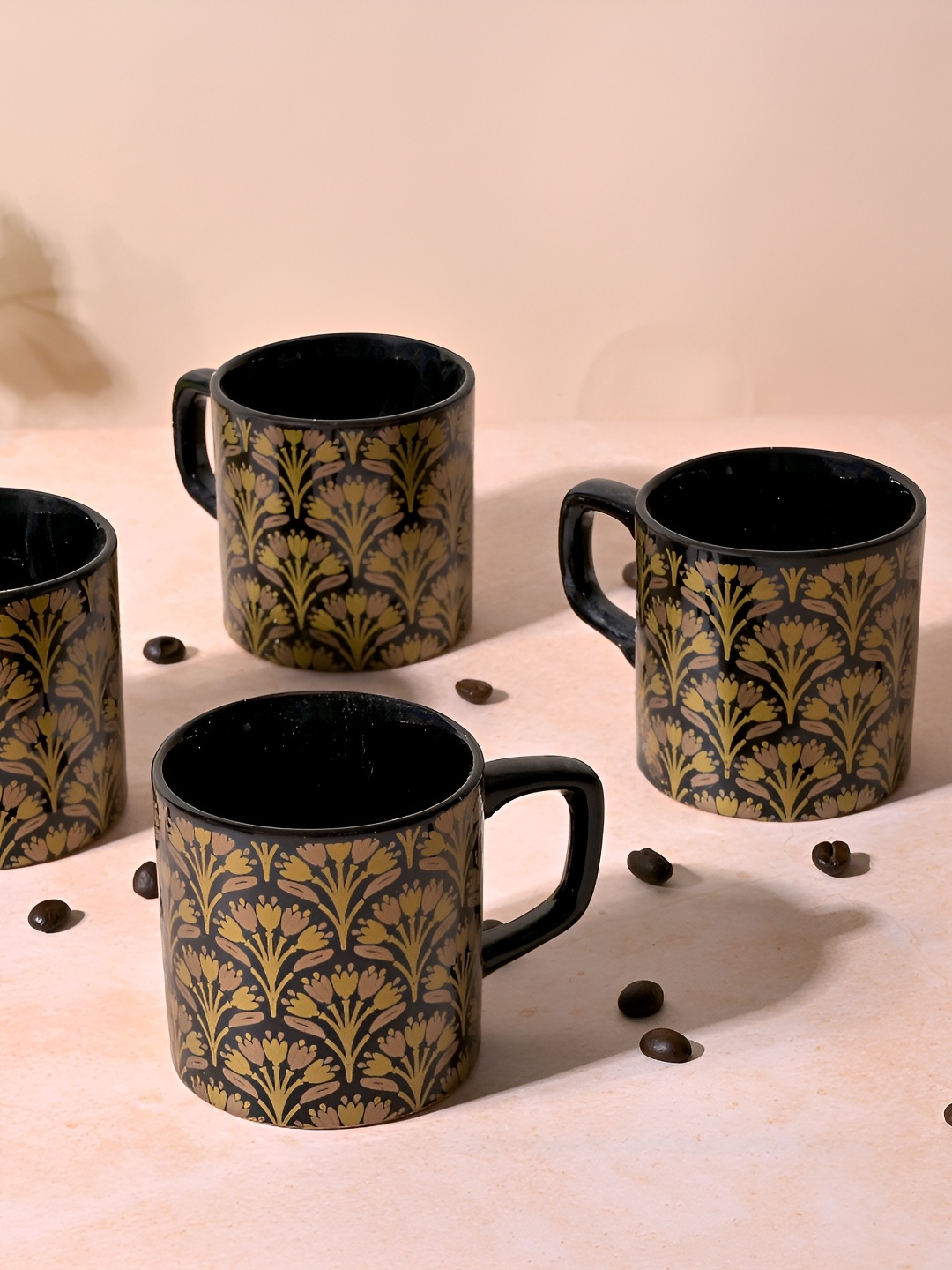 

Storepedia Black & Yellow 6 Pieces Textured Ceramic Matte Cups 150ml Each