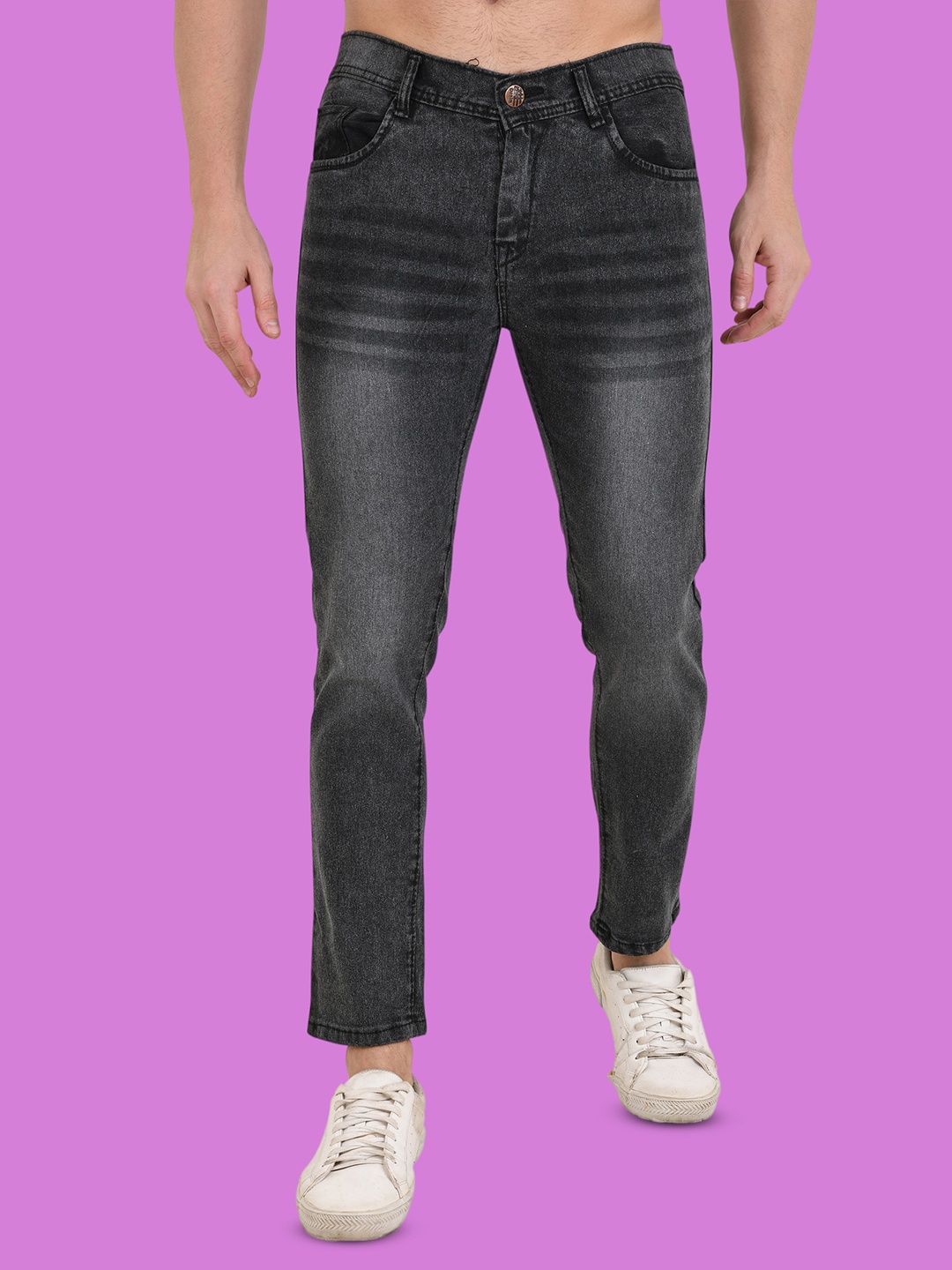 

COMFITS Men Classic Low Distress Heavy Fade Stretchable Jeans, Grey