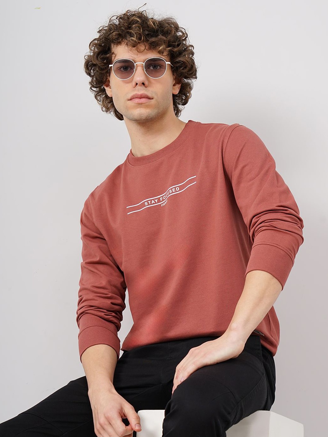 

Genoa Men Round Neck Printed Pullover Sweatshirt, Rust