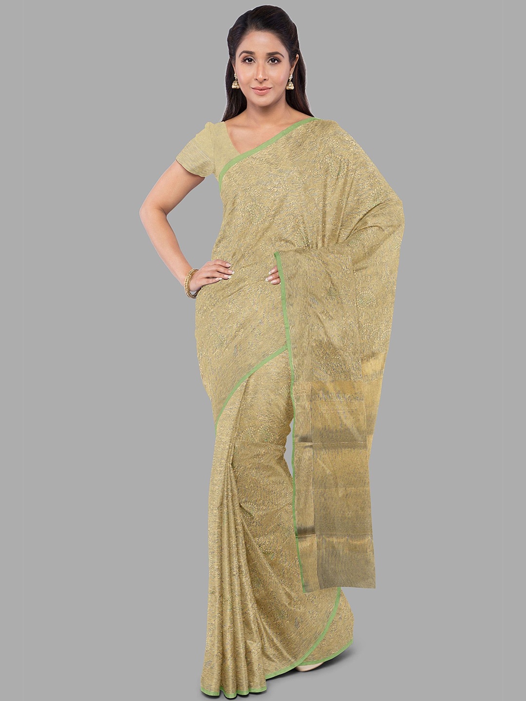 

The Chennai Silks Floral Embroidered Tissue Fusion Banarasi Saree, Gold