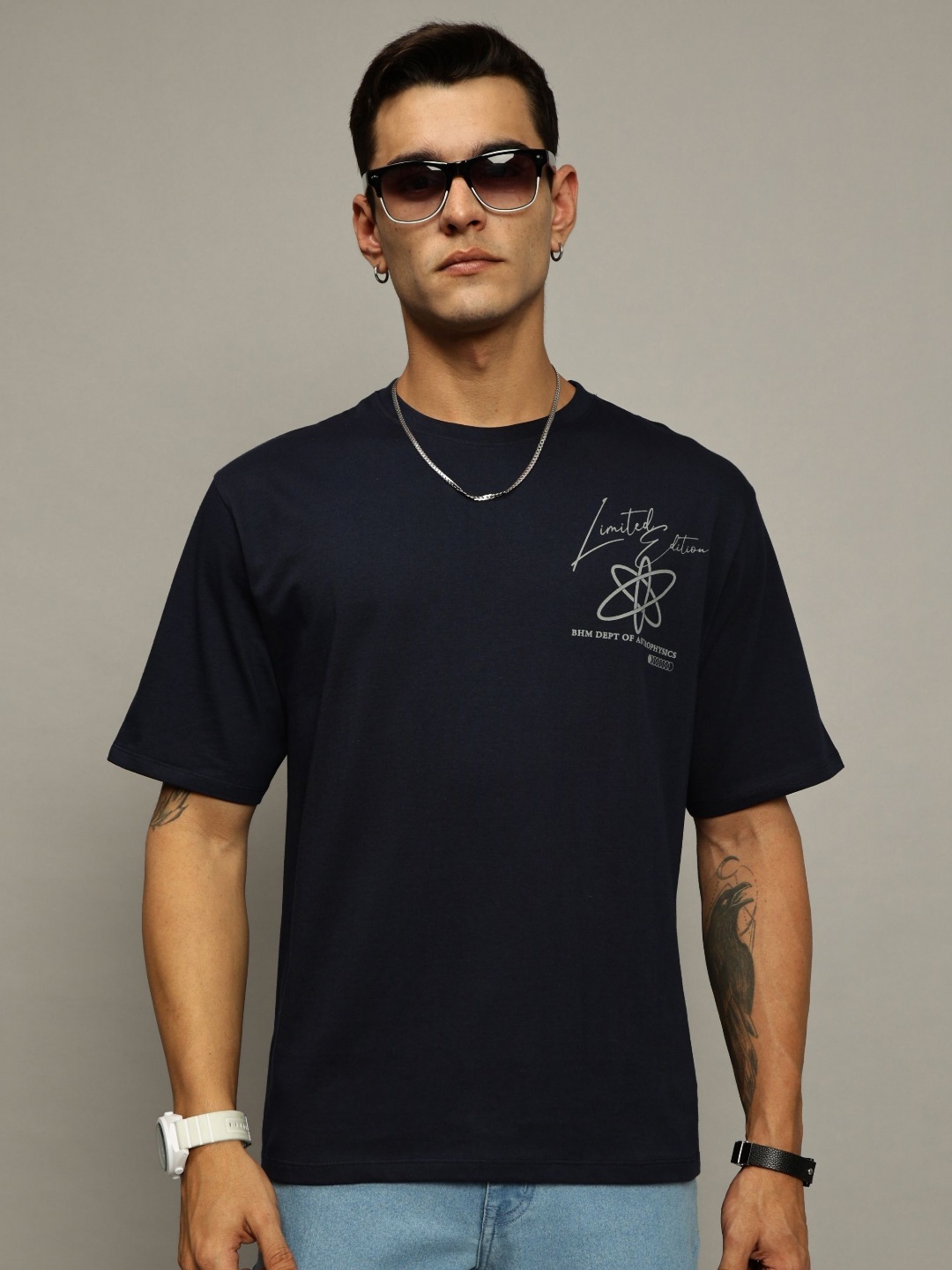 

MORSE CODE Men Graphic Printed Cotton T-shirt, Navy blue