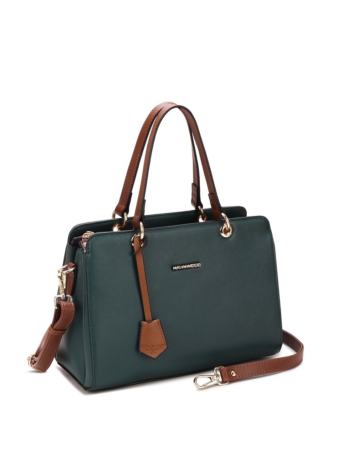 

PV STORE Leather Structured Handheld Bag, Green
