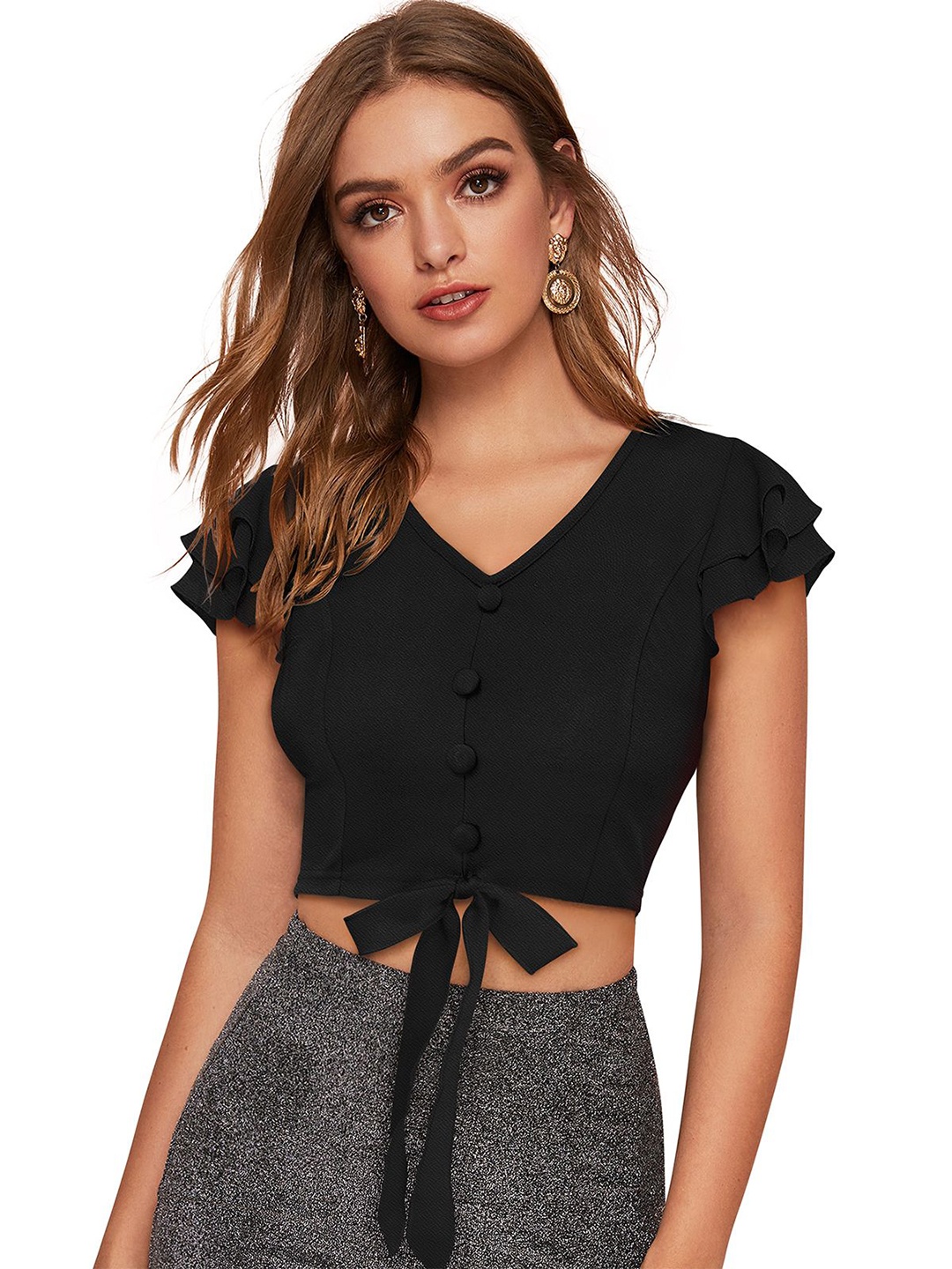 

S.K.C Women Tie-Ups Fitted Top, Black