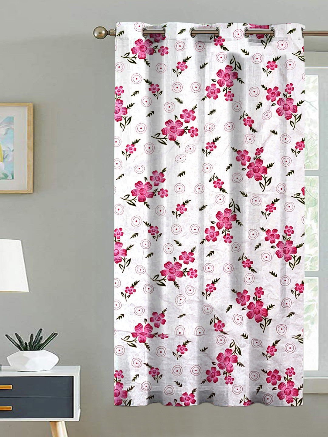 

ANA Pink & White Floral Room Darkening Window Curtain