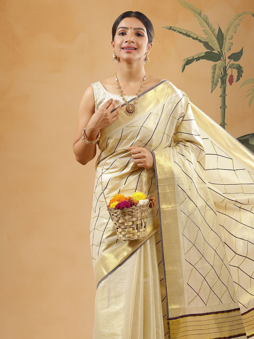 

Kalyan Silks Woven Design Zari Kasavu Saree, Gold