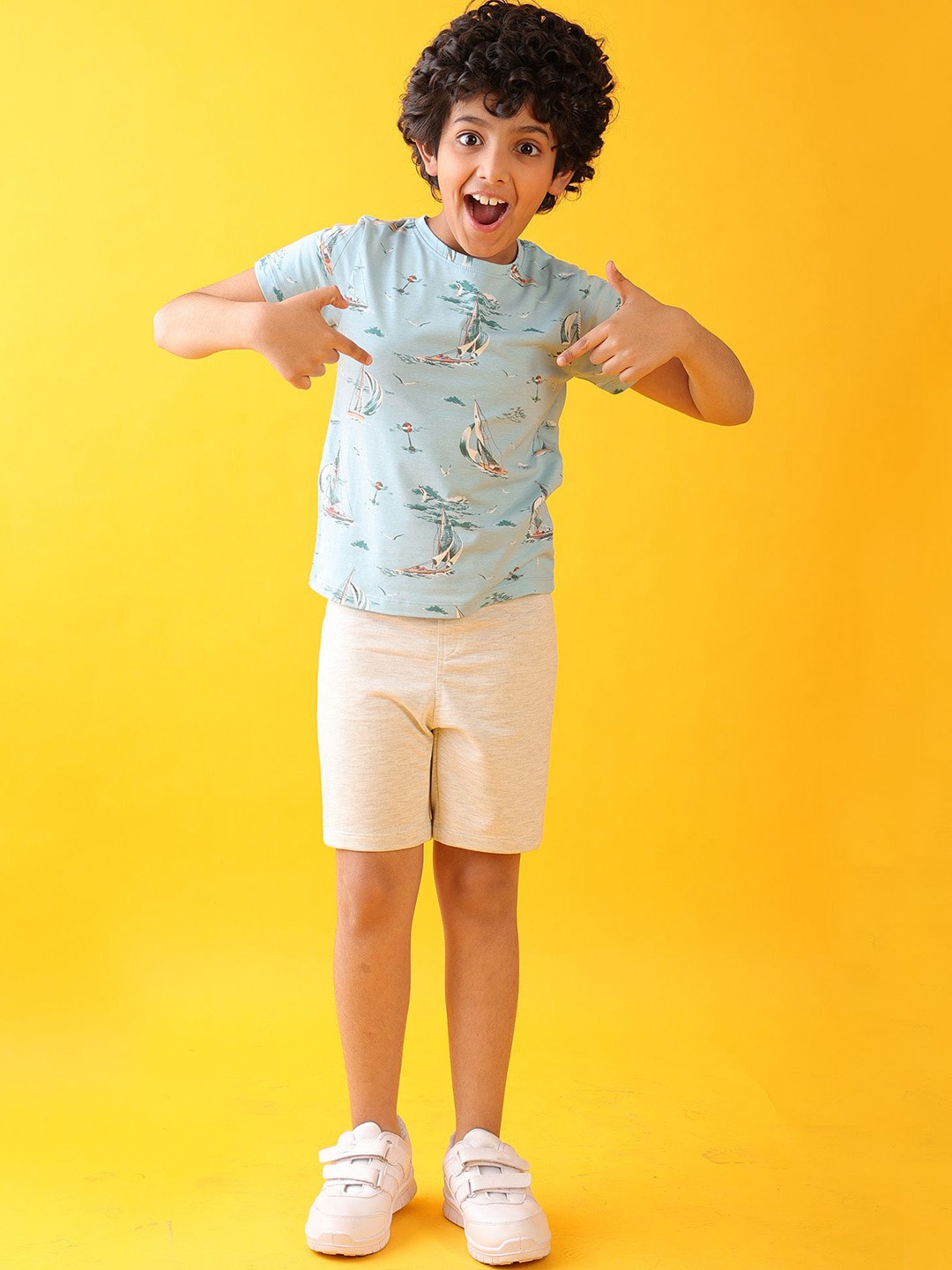 

Anthrilo Boys Sail Away Printed Round Neck Pure Cotton T-shirt With Shorts, Blue