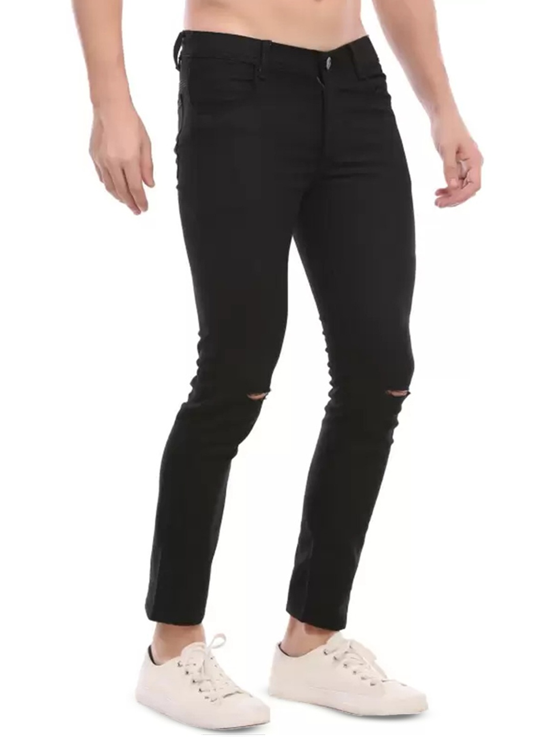 

COMFITS Men Classic Slash Knee Stretchable Mid-Rise Jeans, Black